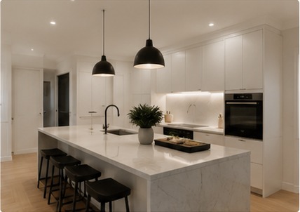 Freshly painted kitchen and island